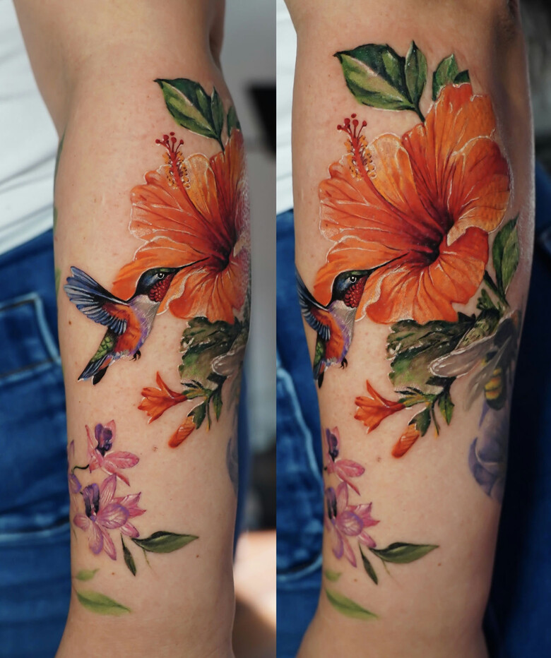 Flowers realistic tattoo by Yana Sulina